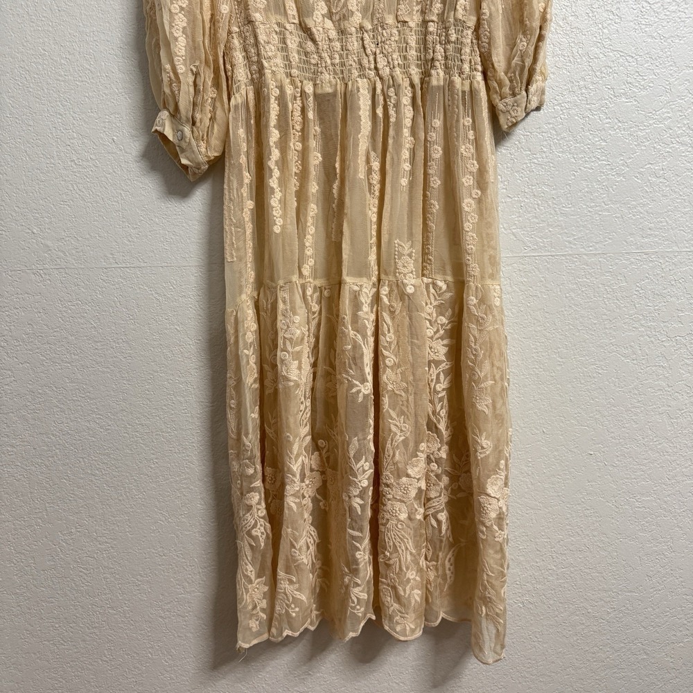 Sundance Dress Womens‎ Small Peach Silk Embroidered Sheer Boho Cottage NO LINER - Picture 6 of 14